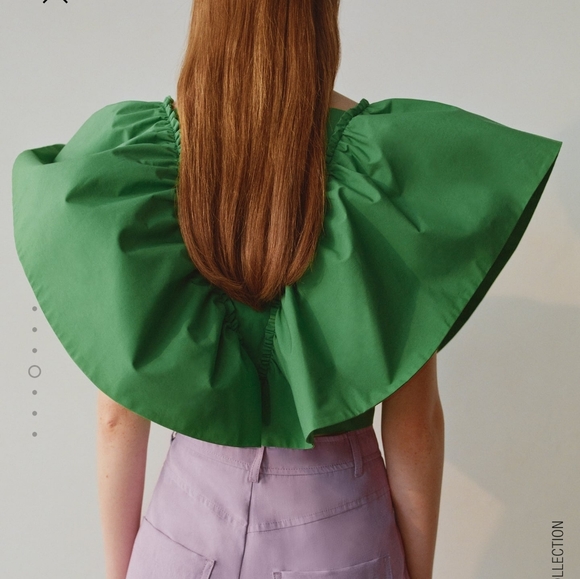 ZARA voluminous green ruffled polin top - Picture 2 of 11